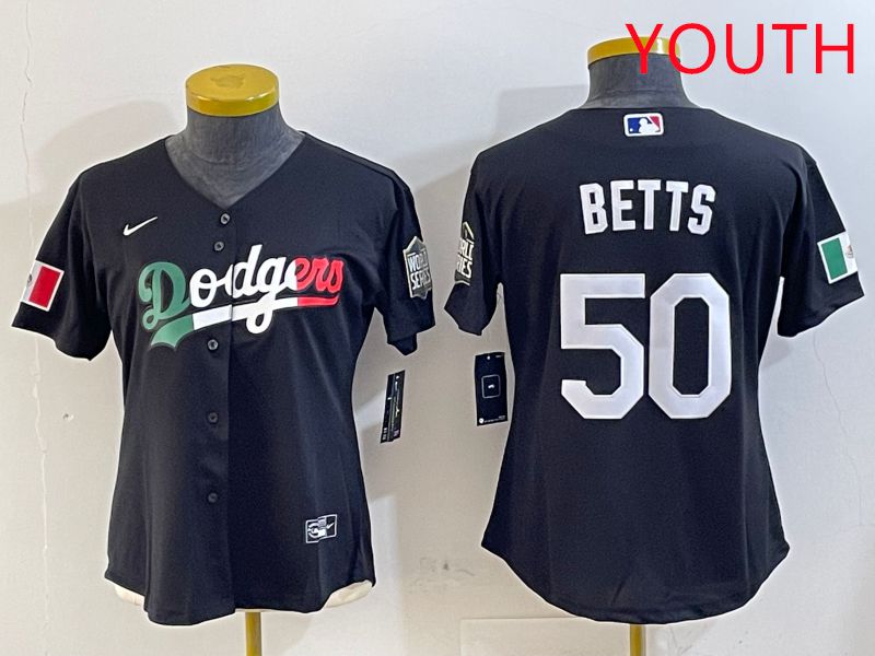 Youth Los Angeles Dodgers #50 Betts Black Mexico Game 2025 Nike MLB Jersey style 1